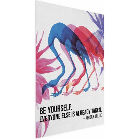 Poster – Farbenfrohe Wiederholung – drei Flamingosilhouetten und ein inspirierendes Zitat (1/4)