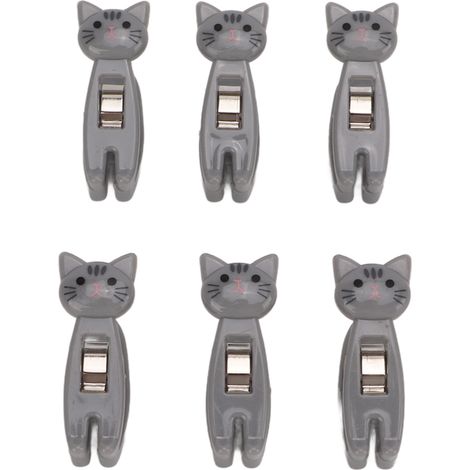6Pcs Cat Snack Clips Anti Slip Strips Handle Metal Spring Firm Grip Food Bag Snack Clip for Clothing DocumentsGray (1/5)