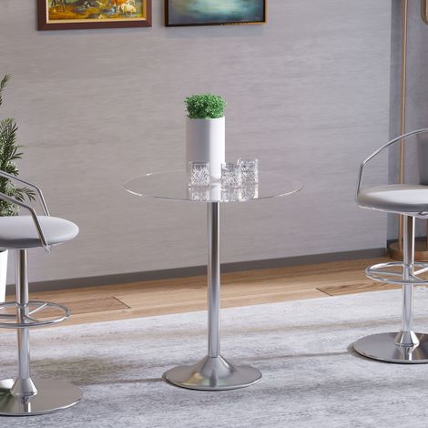 Mesa de Comedor Redonda para 2 Personas Mesa de Cocina Moderna con Superficie de Vidrio Templado para Salón Plateada