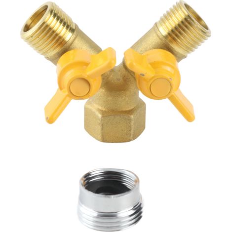 Adaptateur de tuyau d'arrosage double en laiton G1/2 à 2 voies, connecteur pour robinet double (1/5)