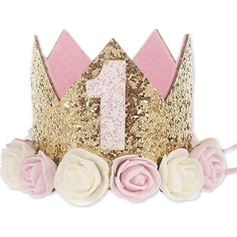 Krone zum ersten Geburtstag, Prinzessinnenkrone für kleine Mädchen, Partyaccessoire, um das erste Lebensjahr stilvoll zu feiern (1/5)