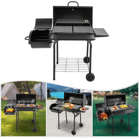 Freistehend Holzkohlegrill 147x70x126cm Edelstahl Grillwagen Thermisches Netz Standgrill Smoker Grill für Freien, Grillpartys, Picknicks, Partys, Camping (1/5)