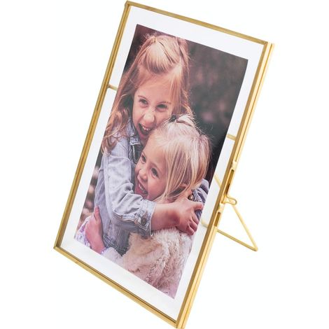Cadre photo de famille avec verre pressé, style vintage, doré, 15,2 x 20,3 cm, laiton doré (vertical) (15,2 x 20,3 cm) (1/5)