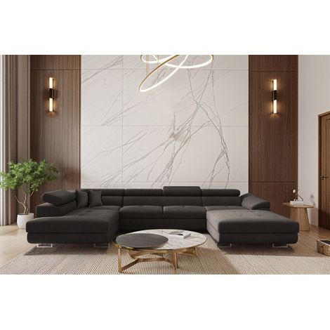 Wohnlandschaft Schlafsofa Sofa CARMELO in Stoff Nova Grafit Ottomane Rechts (1/3)