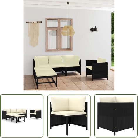 The Living Store 6-tlg. Garten-Lounge-Set mit Kissen Poly Rattan Schwarz - Gartengeräte - Loungemöbel - Gartenloungeset - Outdoormöbel - Rattanmöbel (1/5)