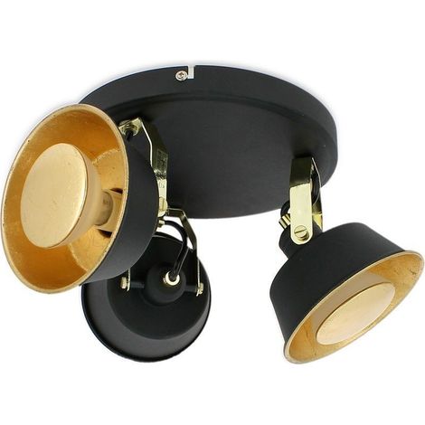 Plafoniera a 3 teste RIDLEY nera e oro con lampadina LED GU10 bianco caldo