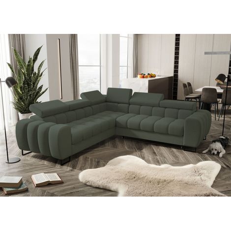 Ecksofa Schlafsofa BASTIEN in Stoff Gemma Grün Seite Universal