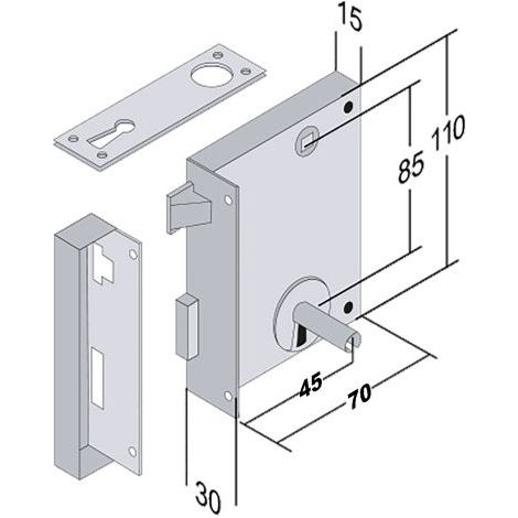 SERRATURA VERTICALE DA APPLICARE ART. 185 E 45 - lunghezza mm 70 Dx 2 PZ