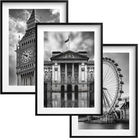 Set di poster da parete in bianco e nero con cornice per soggiorno, ufficio, Londra (1/5)