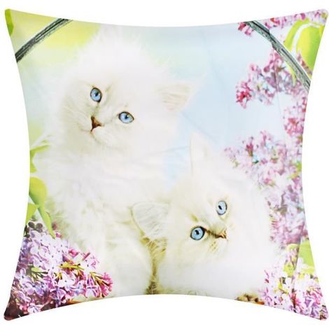 Housses de Coussin - AVIZAR - Lot de 2 - 40x40 cm - Motif Chat Blanc - Design Contemporain (1/5)