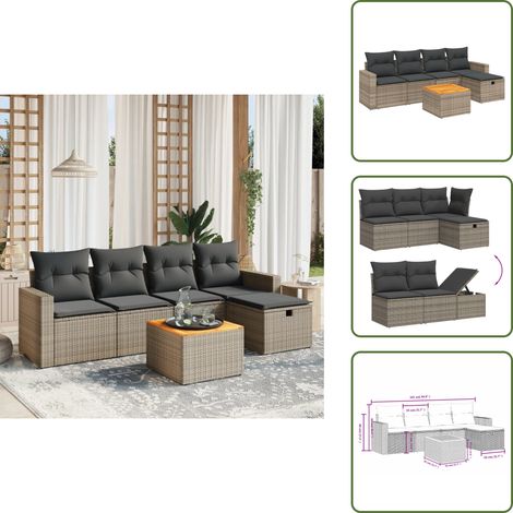 The Living Store 6-tlg. Garten-Sofagarnitur mit Kissen Grau Poly Rattan - Gartenmöbel - Outdoor-Lounge - Rattan Lounge Set - Esstischgarnitur - Balkonmöbel