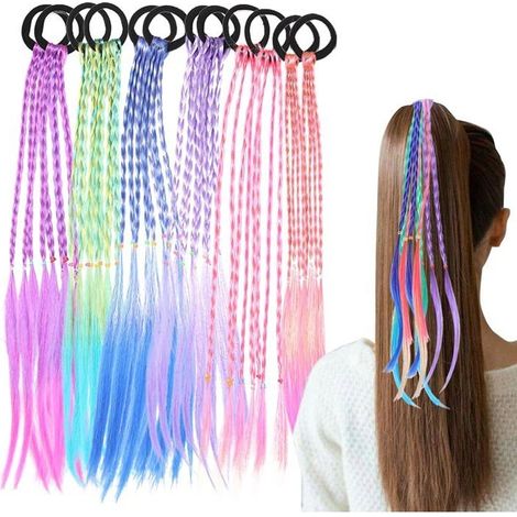 Haaraccessoires für Mädchen, 12 bunte geflochtene Haarverlängerungen für Mädchen, Clip-in-Haarverlängerungen