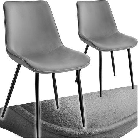 Lot de 2 chaises Rembourrées aspect velours assise Ergonomique gris