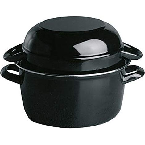 APS Mussel Pot, Pentola per cozze da 1 kg, Seafood Pot, Mussel Serving Pot, Pentola per cozze in acciaio smaltato nero, capacità: 2,6 litri, 20 x 25 cm, altezza 17 cm (1/4)