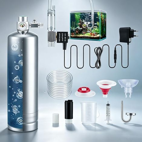 Kit CO2 Aquarium 2L, Stainless Steel CO2 Generator with CO2 Bottle, Carbon Dioxide Reactor Kit with Solenoid Valve Diffuser Bubble Counter for Aquarium Plants (1/5)