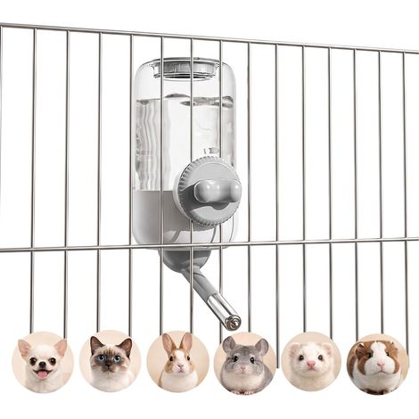 Biberon pour petits animaux lot de 1 gris suspendu avec embout à bille niveau visible débit réglable et fixation externe (1/5)