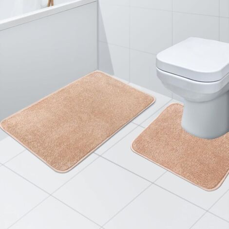 NALOOKAMIC Lot de 2 tapis de bain antidérapants lavables en microfibre pour salle de bain et toilettes , beige , 40 x 60 cm + 50 x 40 cm