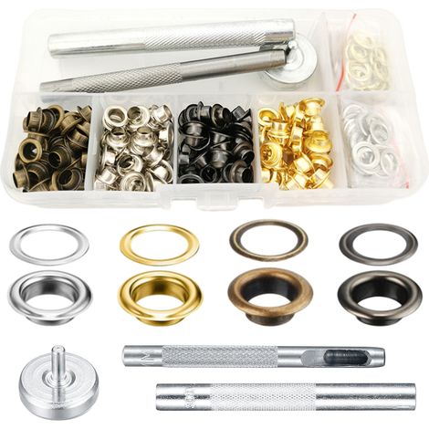 Kit Œillets Pneumatiques - Cuivre 5 mm - Pour Tissus Cuir Chaussures - 200 Pièces (4 Couleurs) - Avec Outil Pose Fixation Base Métallique (1/5)