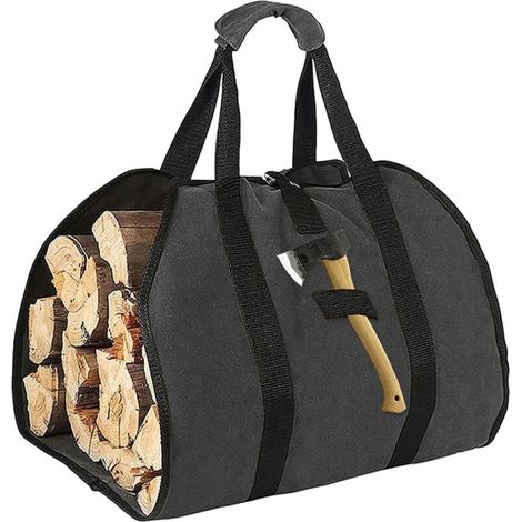 Firewood Carrier Bag, Firewood Bag, Canvas Log Bag, Water Resistant Carrying Bag, Foldable Fireplace Accessories, Ideal for Stoves, Camping, Beach (Black) (1/5)