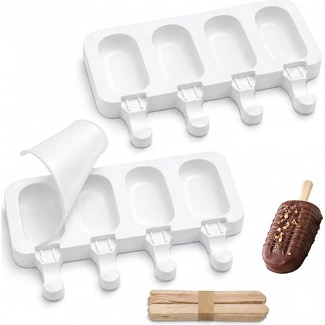 Ensemble de 2 moules à glace en silicone, moule à gâteau réutilisable avec couvercle 50 bâtonnets de glace en bois pour glaciers Moules à glace en silicone sans BPA, adaptés aux enfants et aux adult (1/5)