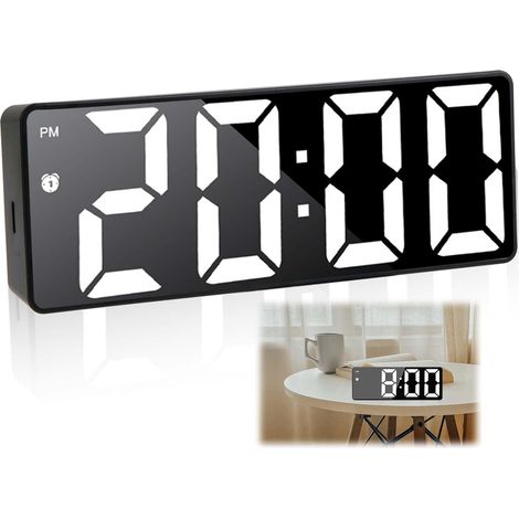 Réveil Numérique avec Écran LED 6,7 Pouces, Horloge Digitale avec Alarme Snooze, Recharge USB Grand Écran, Fonction de Commande Vocale et Mode Nuit, Luminosité Réglable 3 Niveaux (Lumière Blanche) (1/5)