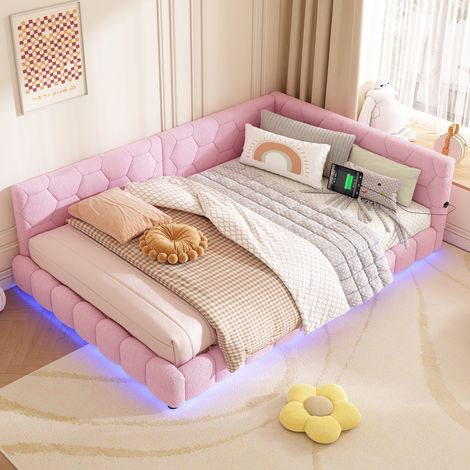 CHICFURN lit banquette 140 x 200 rose avec éclairage ambiant et ports de charge intégrés (1/5)