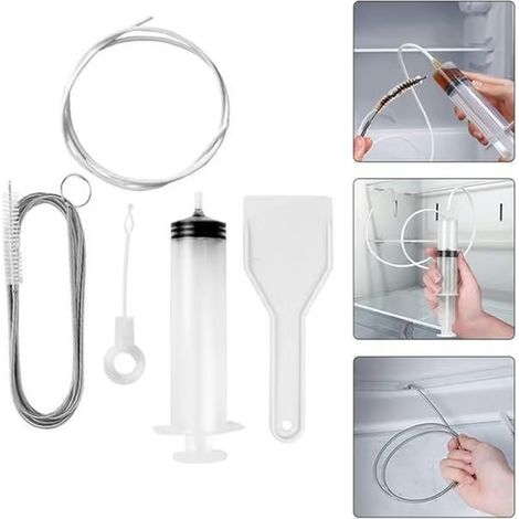 Kit de nettoyage de canalisations pour réfrigérateur (5 pièces) comprenant une seringue, un tuyau, une brosse et un grattoir. Convient aux réfrigérateurs, congélateurs et caves à vin. Nettoyage réutil (1/5)