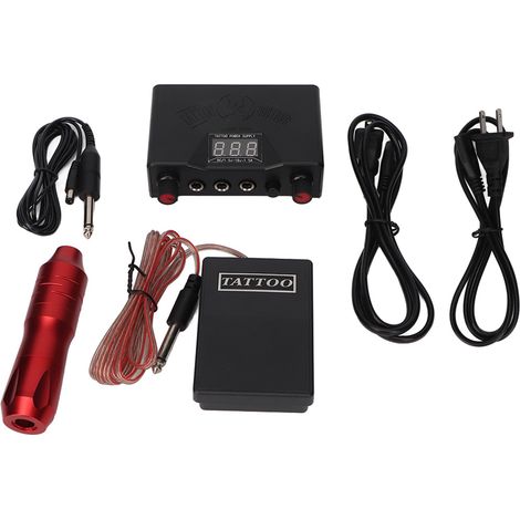 Kit de stylo tatouage cartouche liner shader, alimentation DC 90-250V prise US, cordon clip DC et pédale inclus, rouge. (1/5)