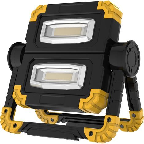 Proyector LED recargable, lámpara de trabajo con 2 focos COB, 3 modos, batería externa de 20 W y 5000 mAh, proyector LED plegable para edificios con rotación de 360° para camping, color amarillo. (1/5)