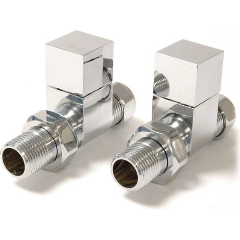 West Bloc Straight Square Radiator Valves Pair - Chrome (1/4)