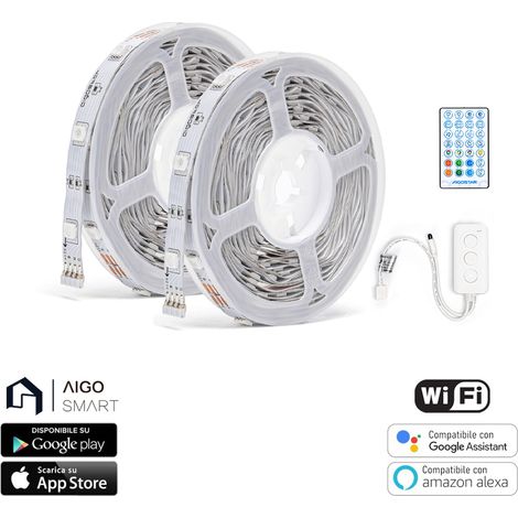 Striscia Led Smart 12V 36W 2&2155 metri WiFi RGB luce regolabile e dimmerabile con telecomando Aigostar (1/5)