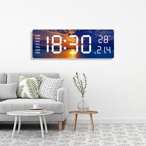 Horloge murale numérique LED modèle JG1004-1 39 x 12,6 cm affichage date heure température pour salon chambre bureau – 48 × 31 × 46 cm – Livraison gratuite