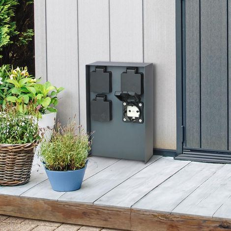 Gartensteckdosensäule für außen IP44 eckig 23cm - Steckdose: 4-fach - Farbe: anthrazit
