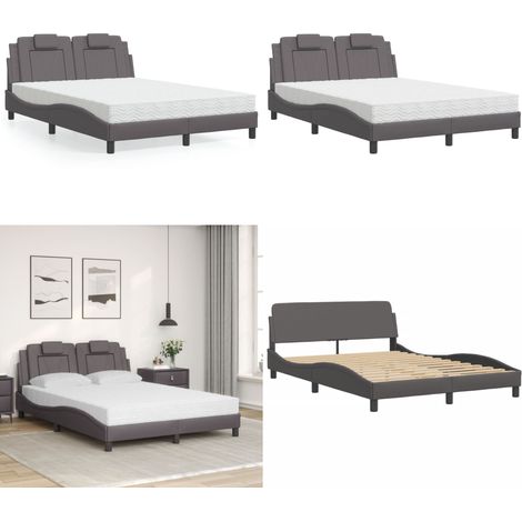 Bett mit Matratze Grau 140x200 cm Kunstleder - Bettsofa - Schlafzimmermöbel - Boxspringbett - Doppelbett - Gästebett - Home & Living (1/5)
