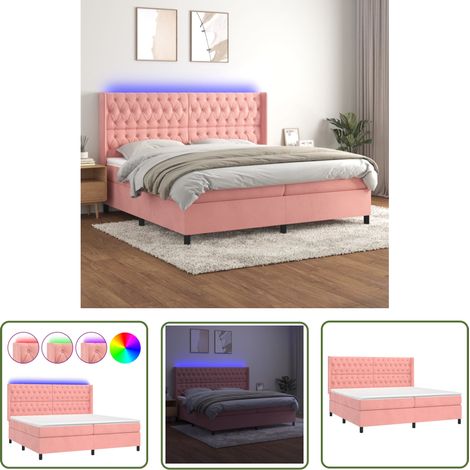 The Living Store Sommier à lattes de lit matelas et LED Rose 200x200 cm Velours - Lit Plateforme - Lit Capitonné - Lit Velours - Lit Double - Tête De Lit Ajustable (1/5)