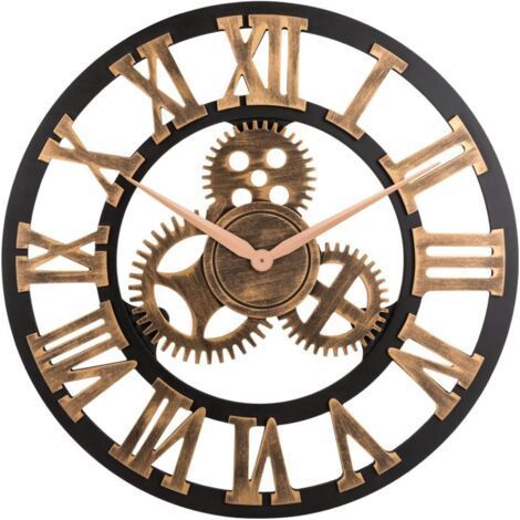 Große, runde Metallwanduhr im Vintage-Stil, geräuschlos, kein Ticken, batteriebetrieben (1/5)