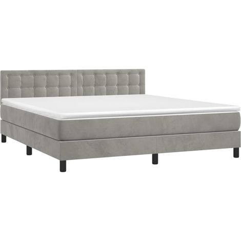 Estructura de cama LED con cabecero con somier y cubrecolchón 160x200 cm tela de terciopelo gris claro TDL0207820