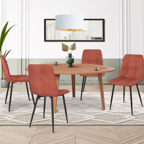 Lote de 4 sillas de comedor de terciopelo terracota MILA