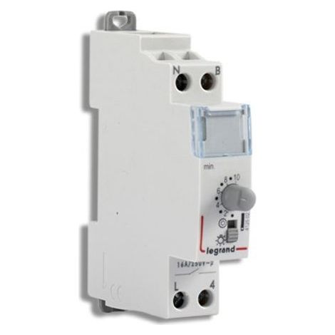 Legrand – Minuterie modulaire 230V 50-60Hz sortie 16A 250V – Temporisation réglable 0,5 à 10 min – Pour circuit d'éclairage 3680W max – Contact marche forcée