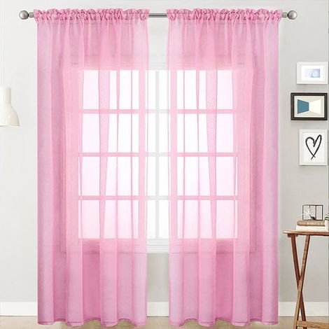 Due semplici tende trasparenti con orlo a tunnel, adatte a cucine, camere da letto, camerette per bambini, soggiorni e giardini (rosa, 134240 cm). (1/5)