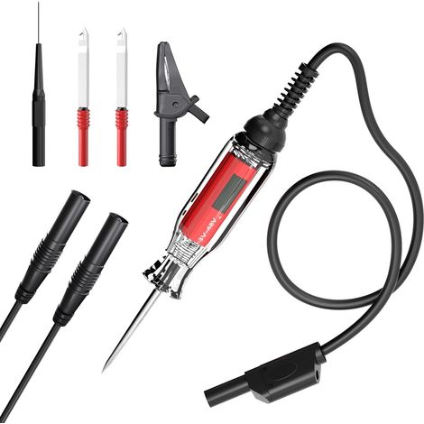 Robuster 3–48 V digitaler LCD-Stromkreistester mit extra 1 m Verlängerungskabel, Niederspannungstester für PKW, LKW, Fahrzeuge mit Edelstahlsonde, Drahtbohrsonden und Krokodilklemme (1/4)