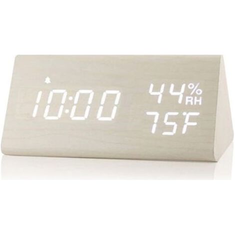 Réveil Numérique, Horloge électronique en Bois à Réglage Intelligent de la luminosité Sonore pour Chambre à Coucher (Couleur Bois Blanc) (1/5)