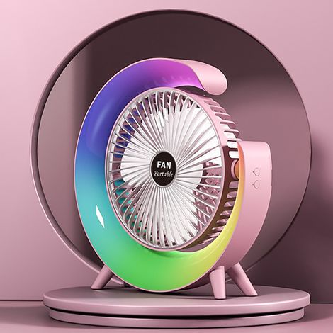 Ventilateur de bureau LED 6 pouces (rose) – Rechargeable par USB, puissant, contrôle intelligent de la vitesse, mini ventilateur silencieux pour une utilisation domestique (1/3)