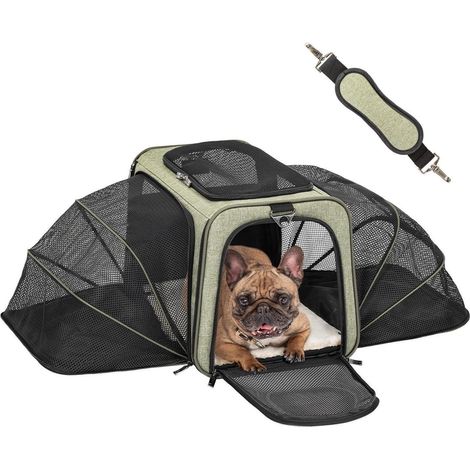Faltbare Transporttasche für Katze & Hund, erweiterbar, grün, bis 9kg (1/5)