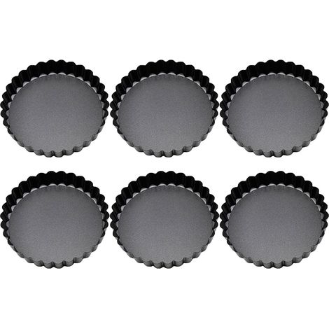 6 Moules à Tartelettes Miniatures avec Fond Amovible, Moules à Muffins Noirs Ronds pour Pâtisserie et Cuisine (1/5)