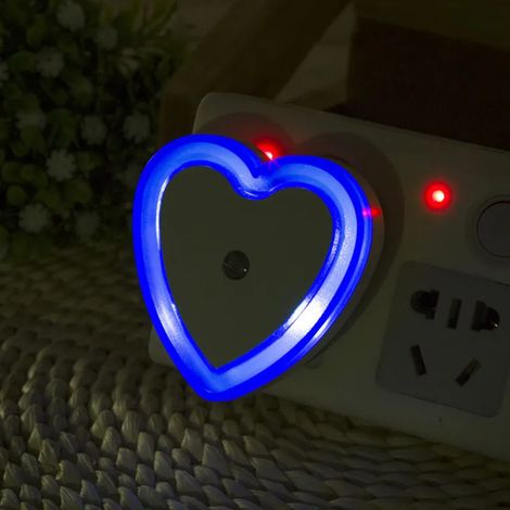 Veilleuse LED (bleue), capteur de lumière sans fil, mini forme de cœur, norme européenne. (1/5)