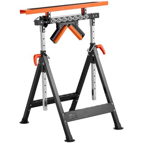 4-in-1-Rollenständer 200 kg, Rollenbock 84–127 cm höhenverstellbar, Arbeitsbock mit Zahnstange & poliertem, multidirektionalem Rollenkopf, für Tischkreissägen-Auslauf, Verlängerungsstütze (1/5)