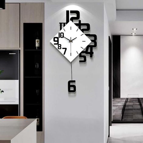 Tigrezy Décoratif Grand Horloge  Murales Silencieuses Swing Horloge Murale  Chambre Salle à Manger Cuisine Bureau 34x63cm