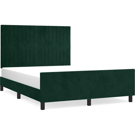 Lit double Lit adulte Cadre de lit sans matelas vert foncé 140x190 cm velours (1/5)