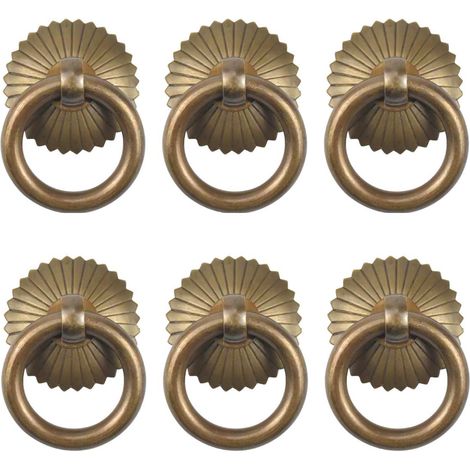 Set of 6 Vintage Furniture Handles, Drawer Ring Pull Handle, Antique Pull Handles, Furniture Knob for Kitchen Cabinet Cupboard Dresser Door, Pull Ring Diameter 3.5Cm (1/5)
